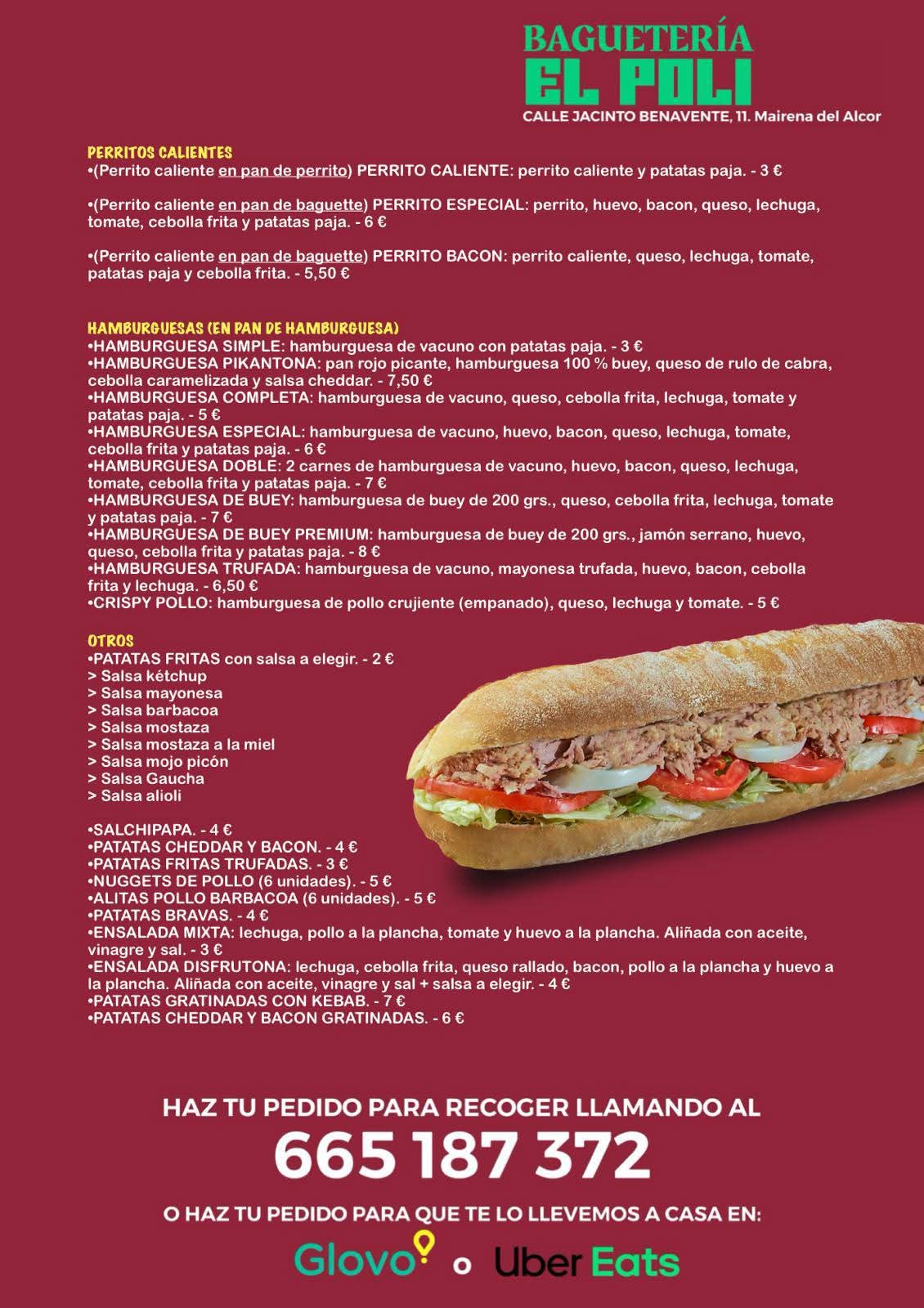Folleto / Carta / Menú: bagueteria el poli de Bagueteria El Poli
