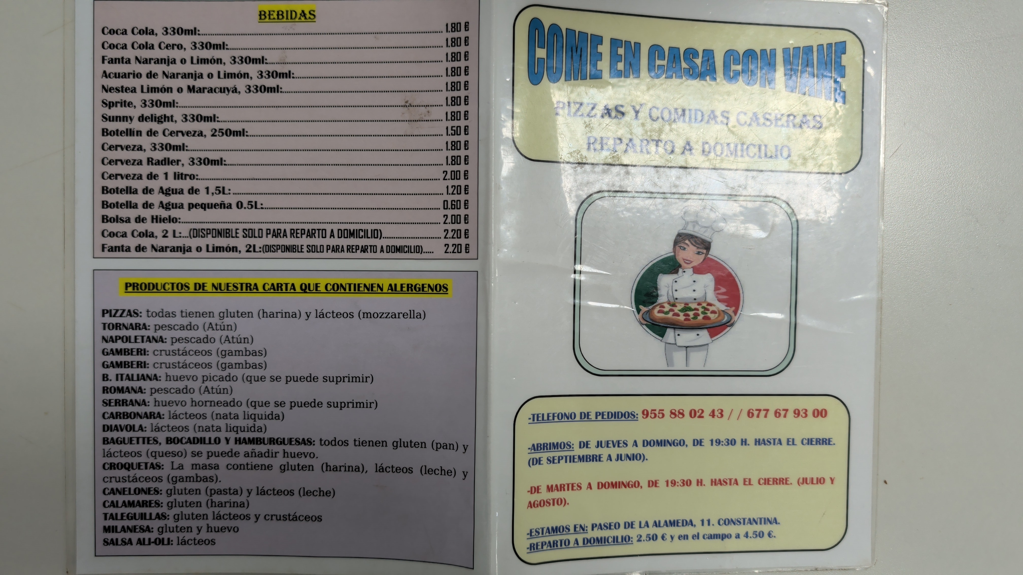 Folleto / Carta / Menú: come en casa con vane de Come en casa con Vane