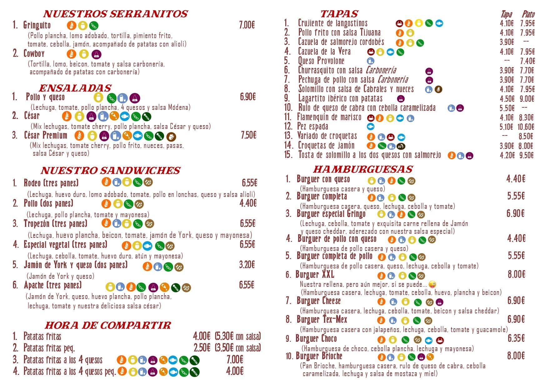 Folleto / Carta / Menú: carta 2 de Cervecería Gringo Tapas
