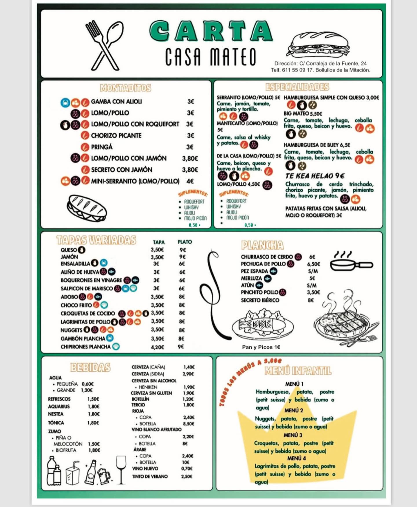 Folleto / Carta / Menú: carta 1 de Casa mateo
