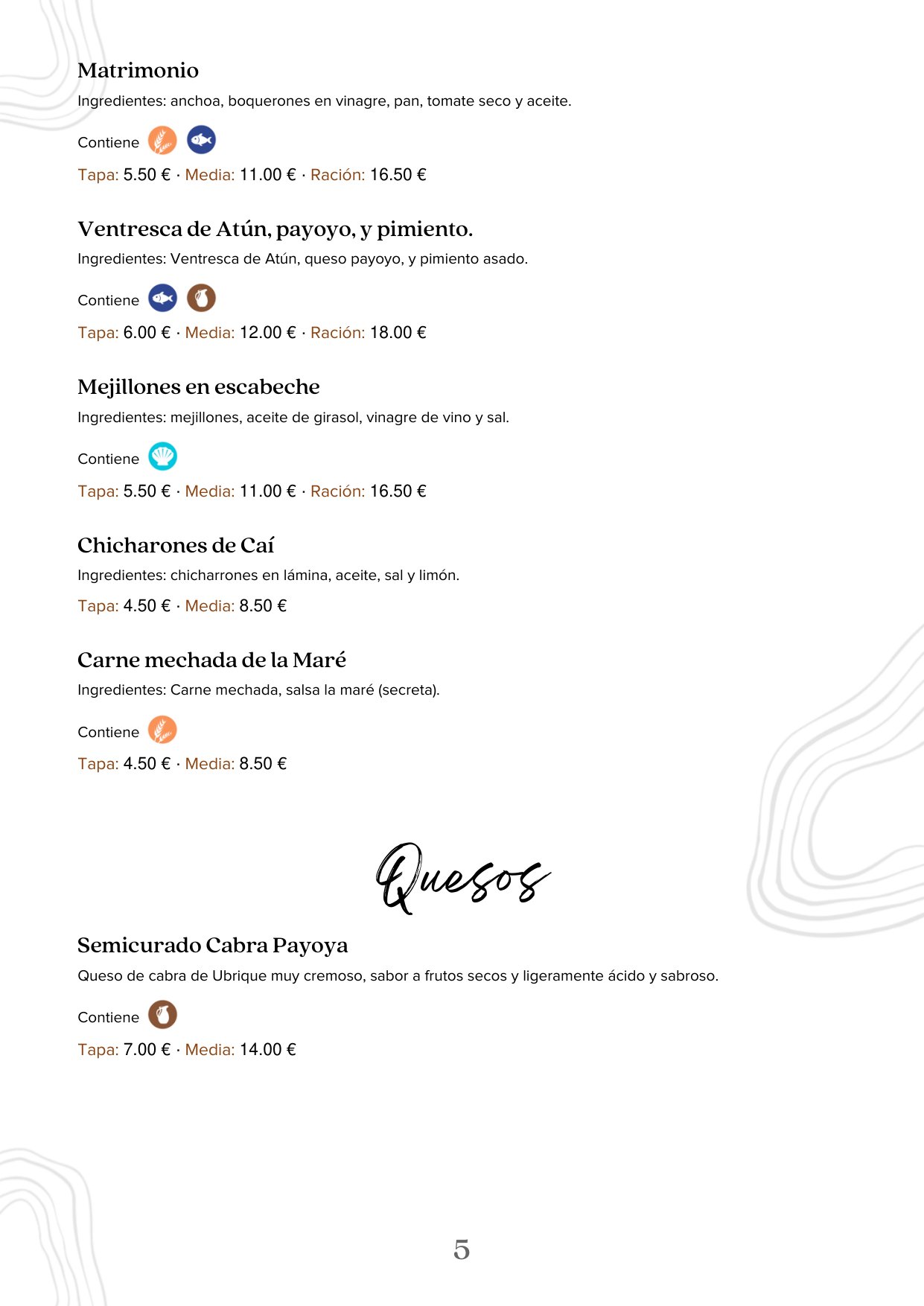Folleto / Carta / Menú: carta 5 de Tabanco Olé Tú
