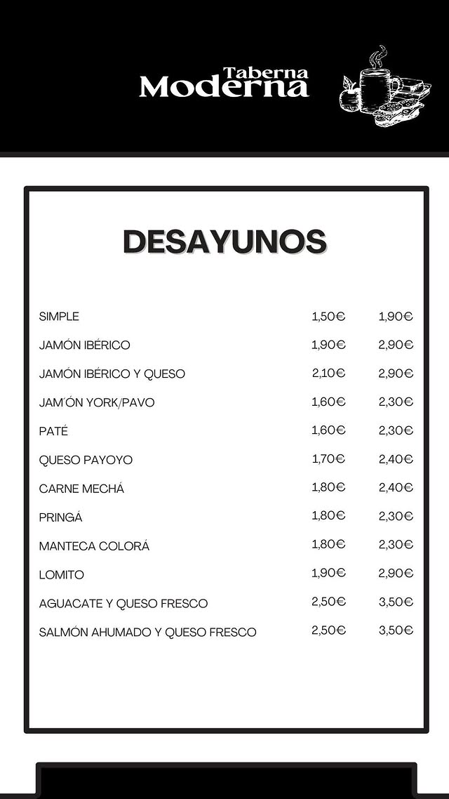 Folleto / Carta / Menú: carta 1 de Taberna Moderna