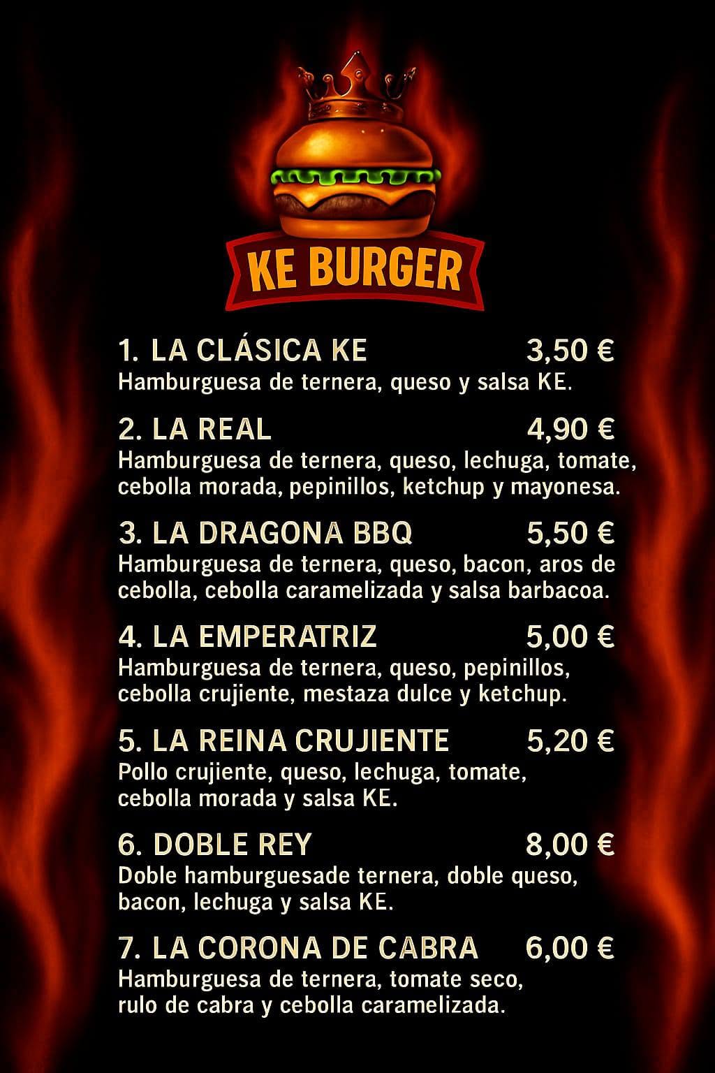 Folleto / Carta / Menú: carta 1 de KE Burger
