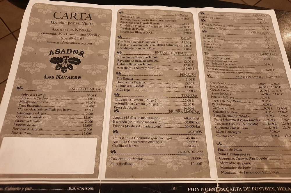 Folleto / Carta / Menú: carta 1 de Asador Los Navarro