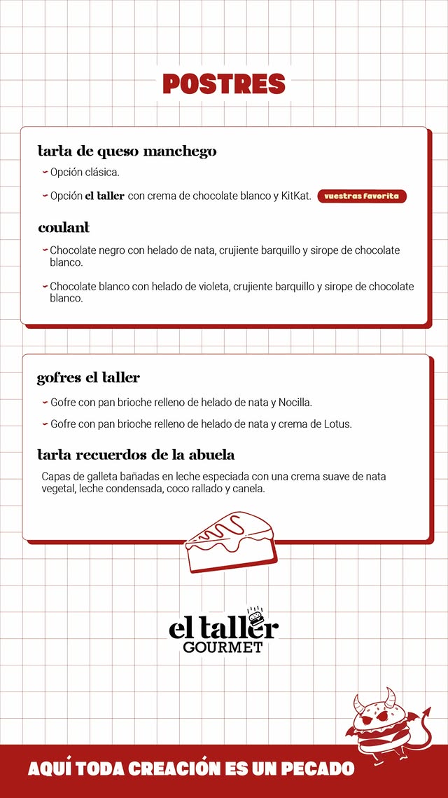 Folleto / Carta / Menú: carta 3 de El Taller Gourmet