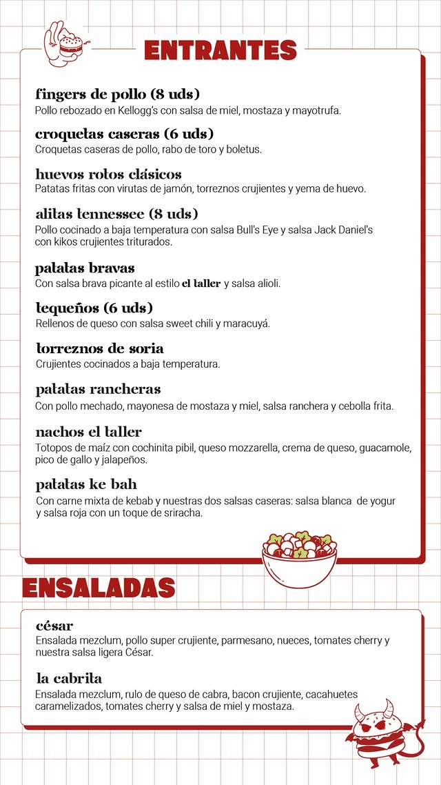 Folleto / Carta / Menú: carta 1 de El Taller Gourmet