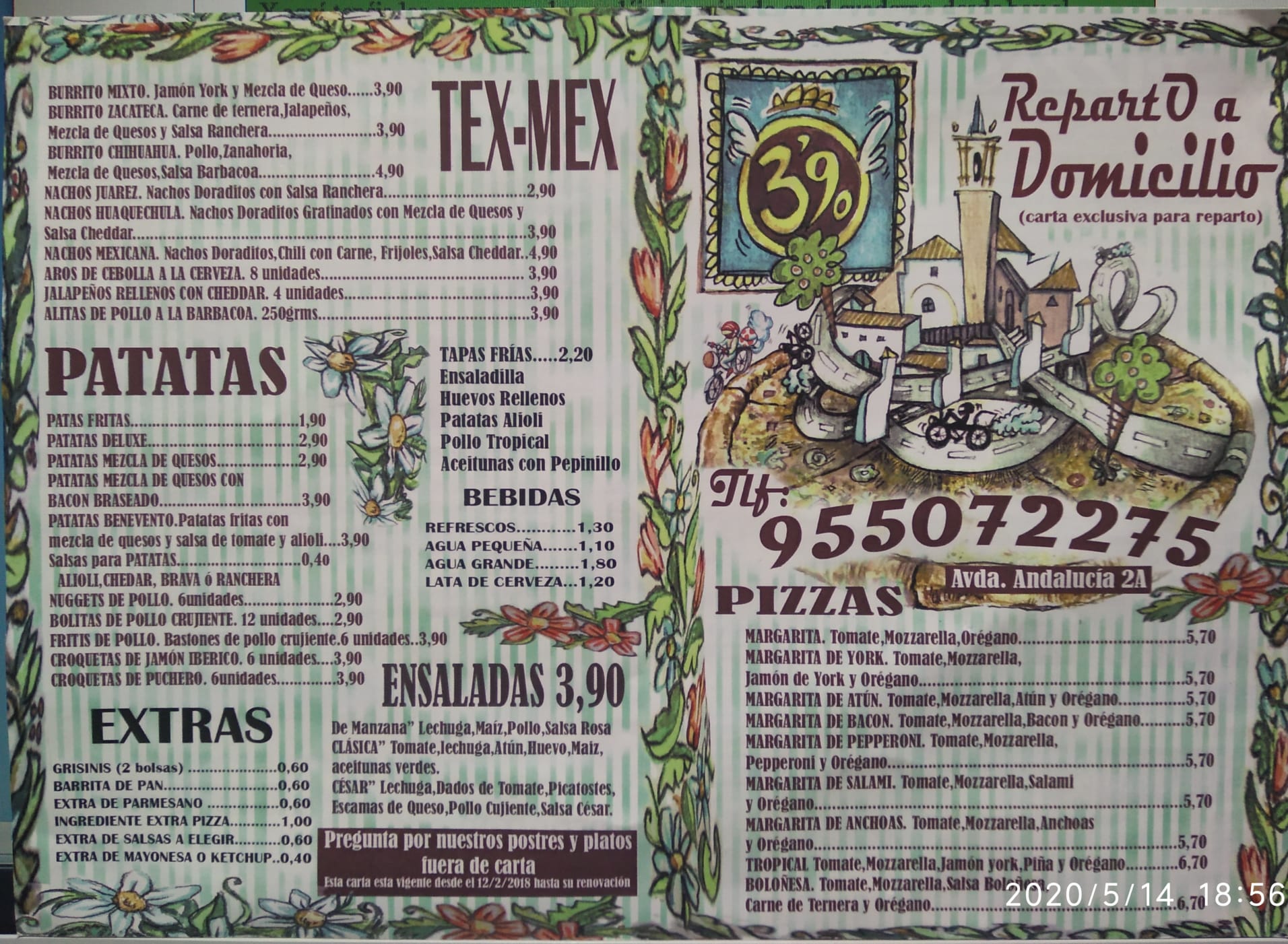 Folleto / Carta / Menú: Carta domicilio 1 de Pizzeria 3,9