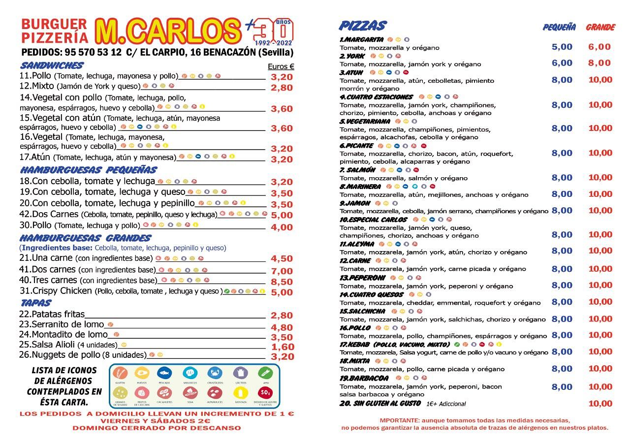 Folleto / Carta / Menú: carta 1 de Pizzería M. Carlos