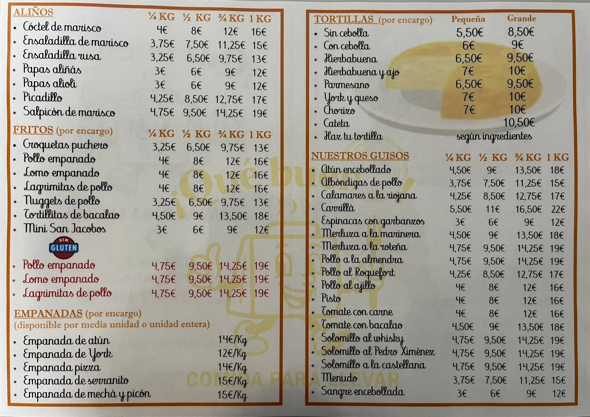 Folleto / Carta / Menú: carta 1 de ¡QUÉ BUENO!