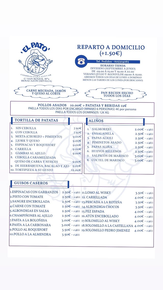 Folleto / Carta / Menú: carta 1 de Comidas el Pato