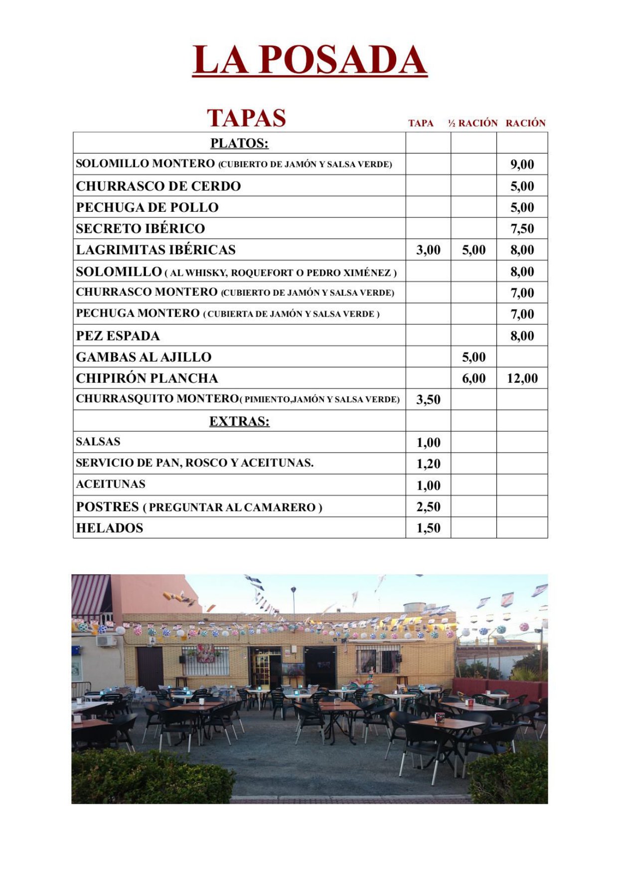 Folleto / Carta / Menú: carta 1 de Bar La Posada