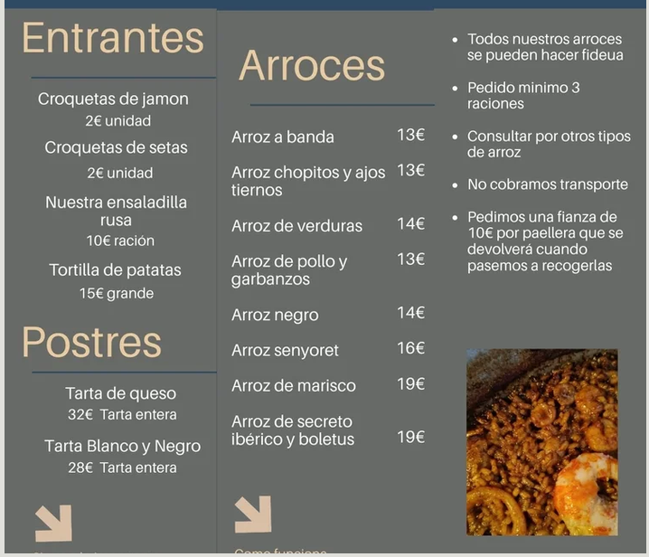 Folleto / Carta / Menú: carta 1 de Los arroces de la bellea