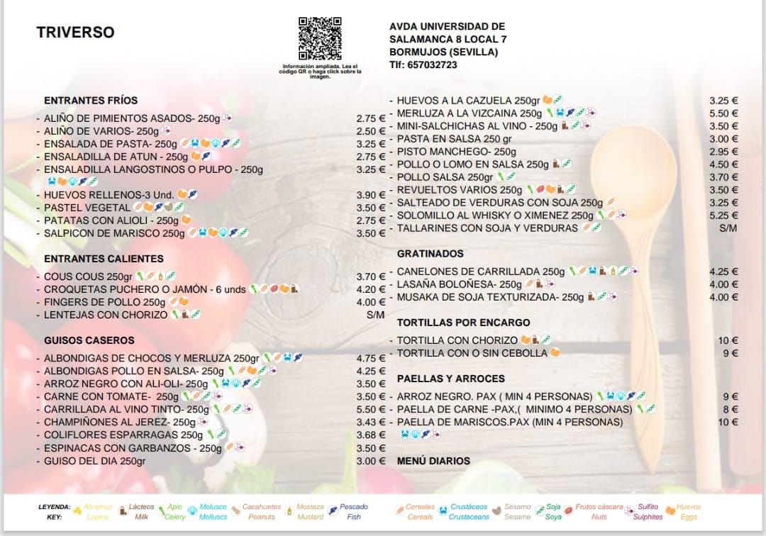 Folleto / Carta / Menú: carta 1 de Comidas para llevar Triverso