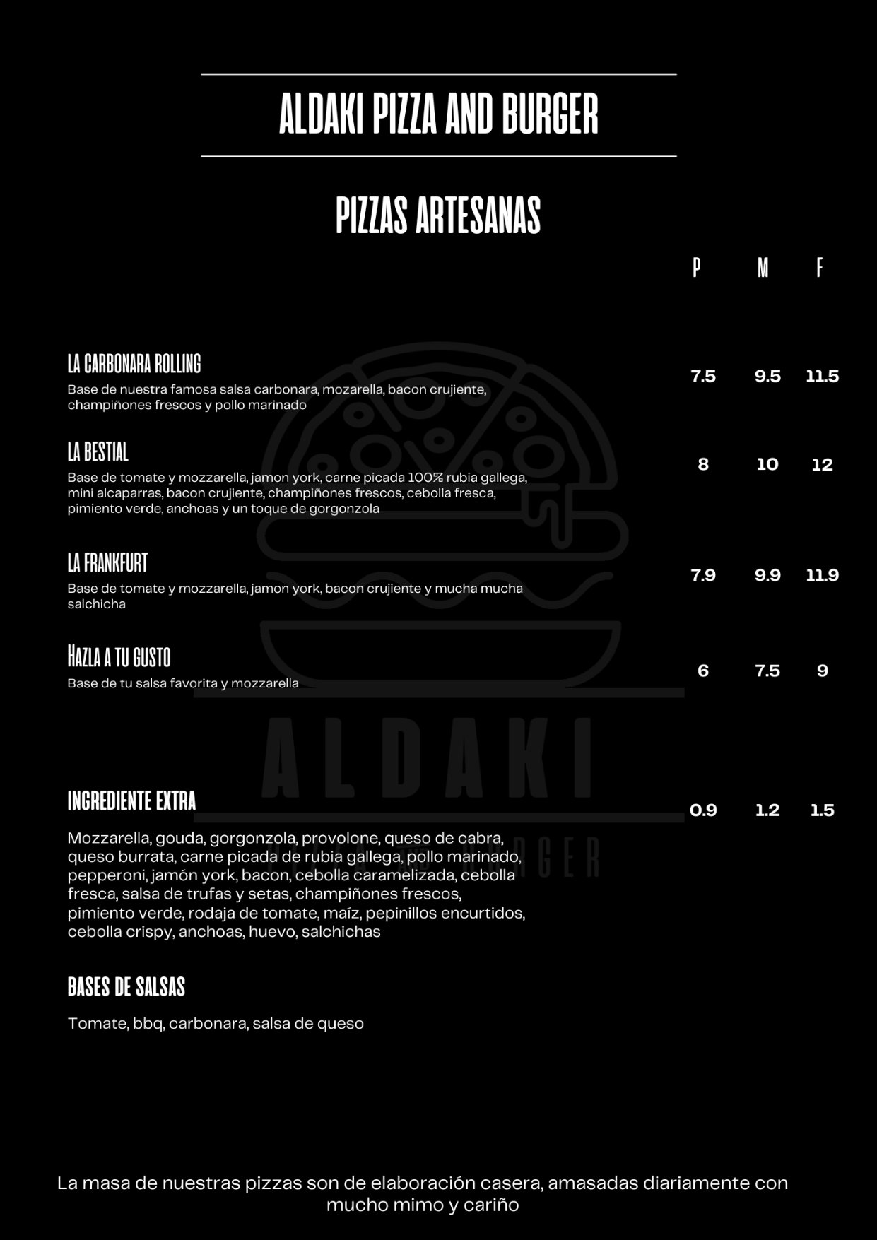 Folleto / Carta / Menú: carta 10 de Aldaki pizza & burger