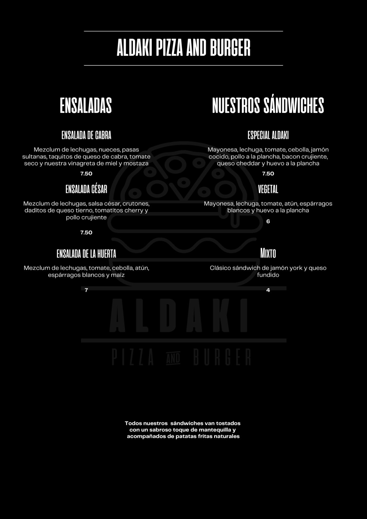 Folleto / Carta / Menú: carta 3 de Aldaki pizza & burger