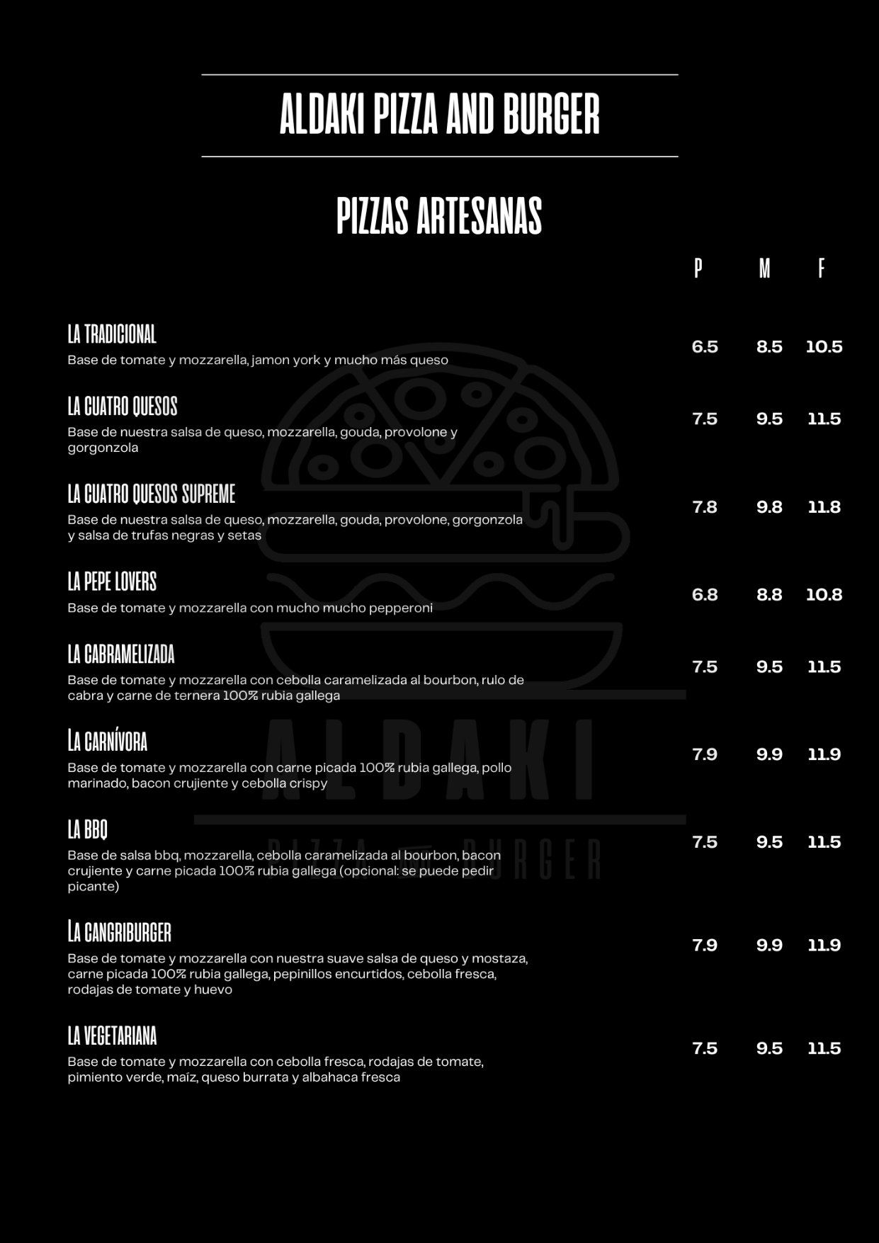 Folleto / Carta / Menú: carta 9 de Aldaki pizza & burger