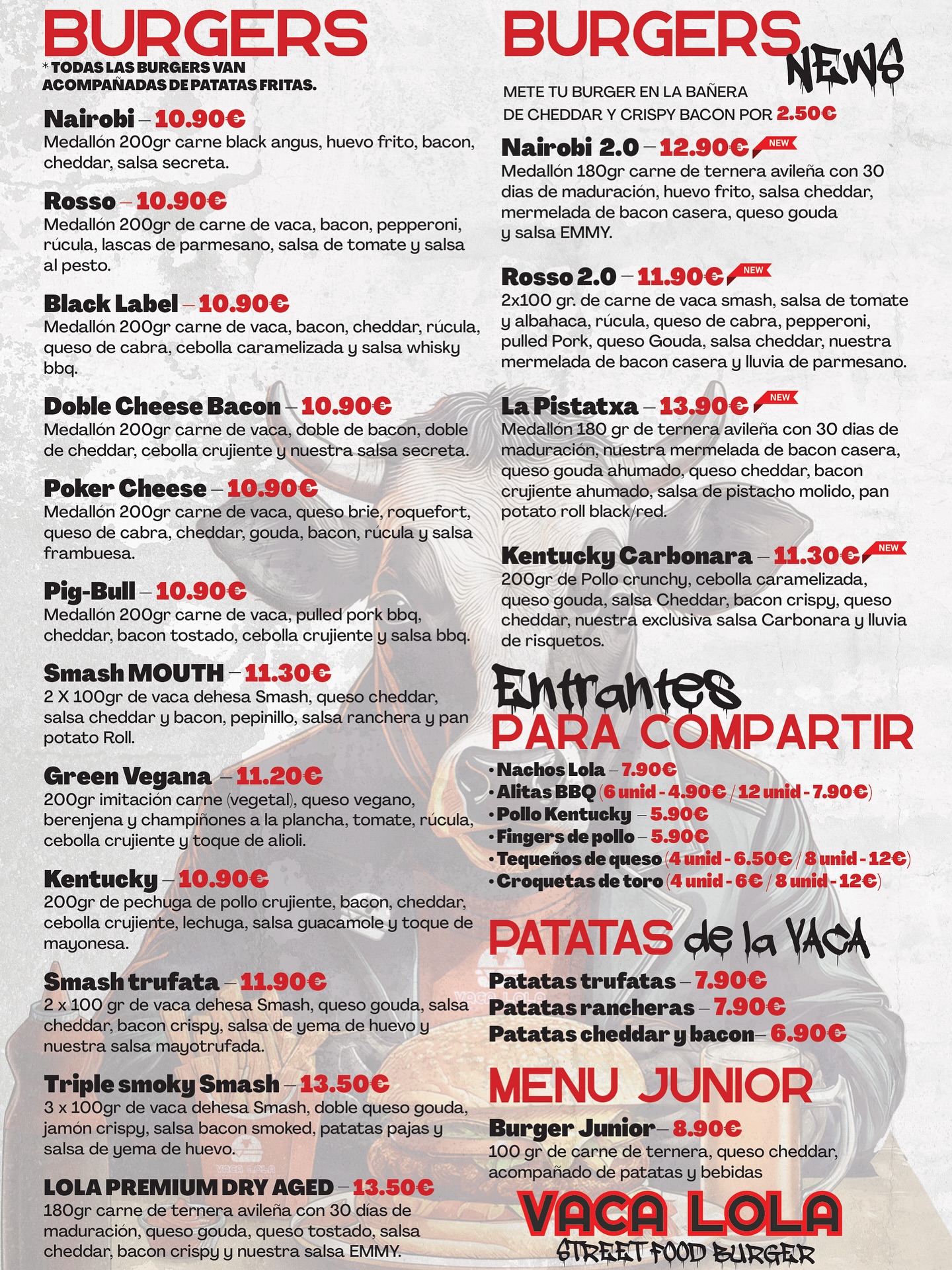Folleto / Carta / Menú: carta 1 de VACA LOLA