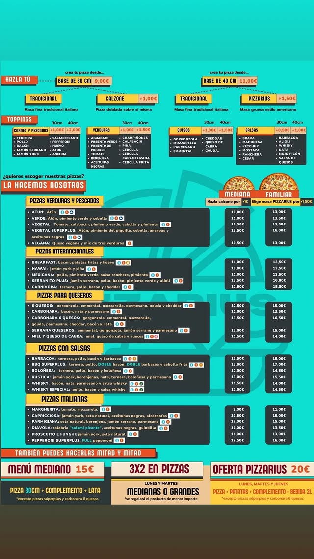 Folleto / Carta / Menú: carta 1 de PIZZARIUS
