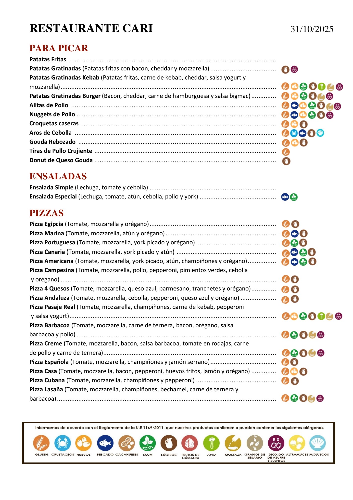 Folleto / Carta / Menú: Carta 1 de Restaurante Cari