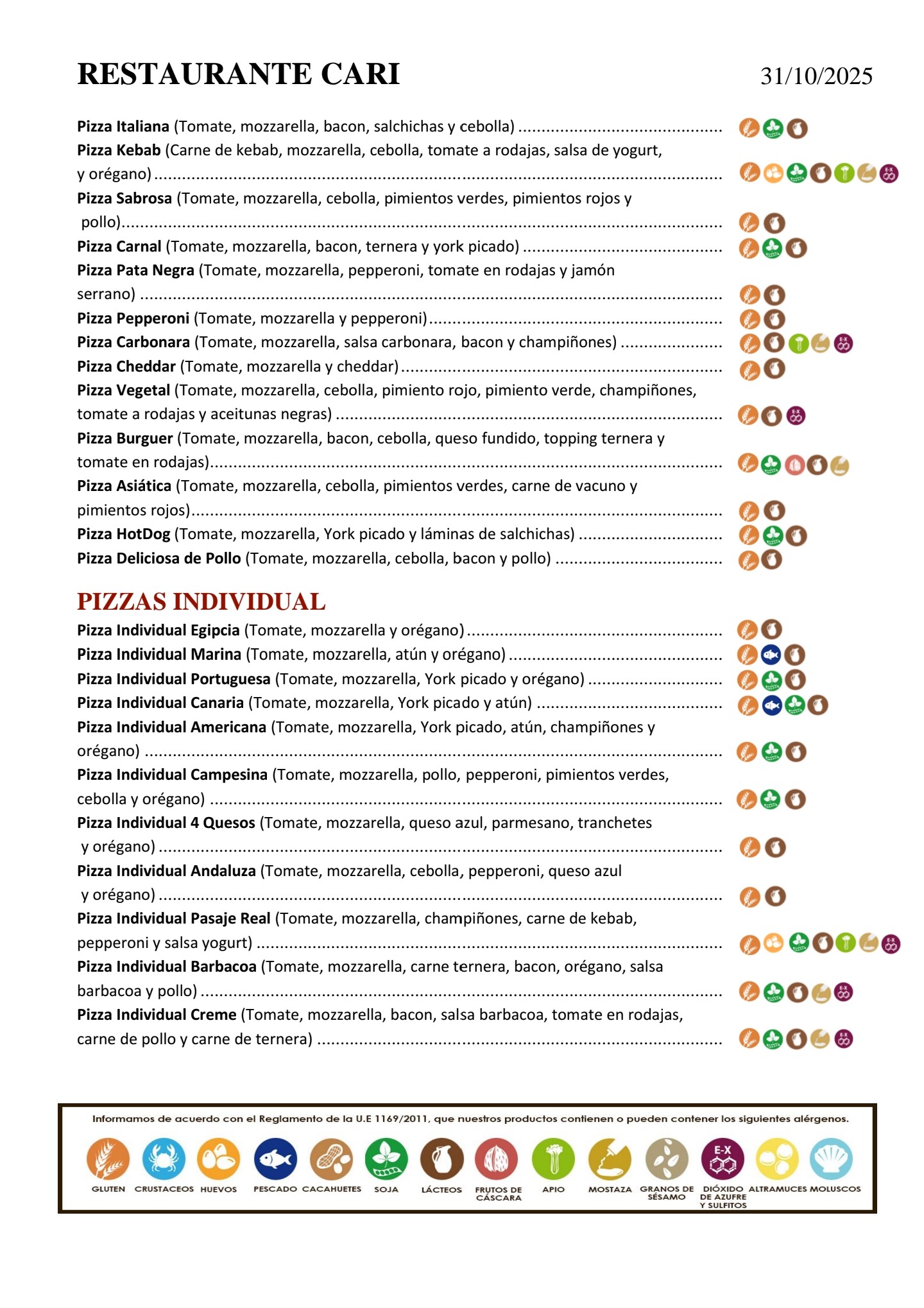 Folleto / Carta / Menú: Carta 2 de Restaurante Cari