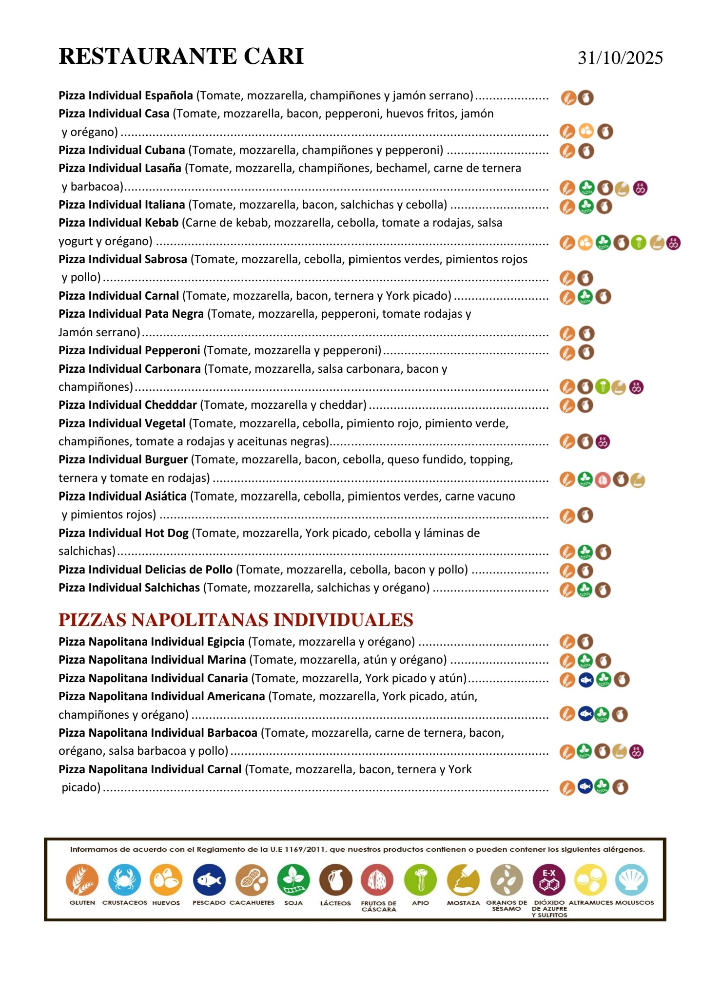 Folleto / Carta / Menú: Carta 4 de Restaurante Cari