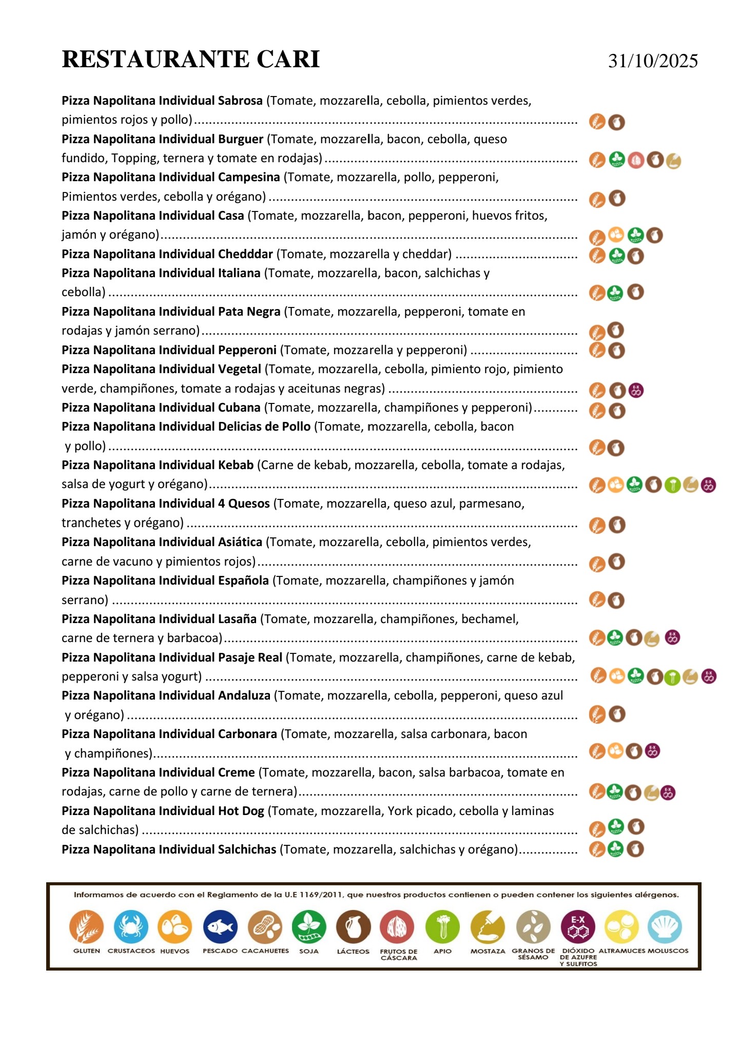 Folleto / Carta / Menú: Carta 5 de Restaurante Cari