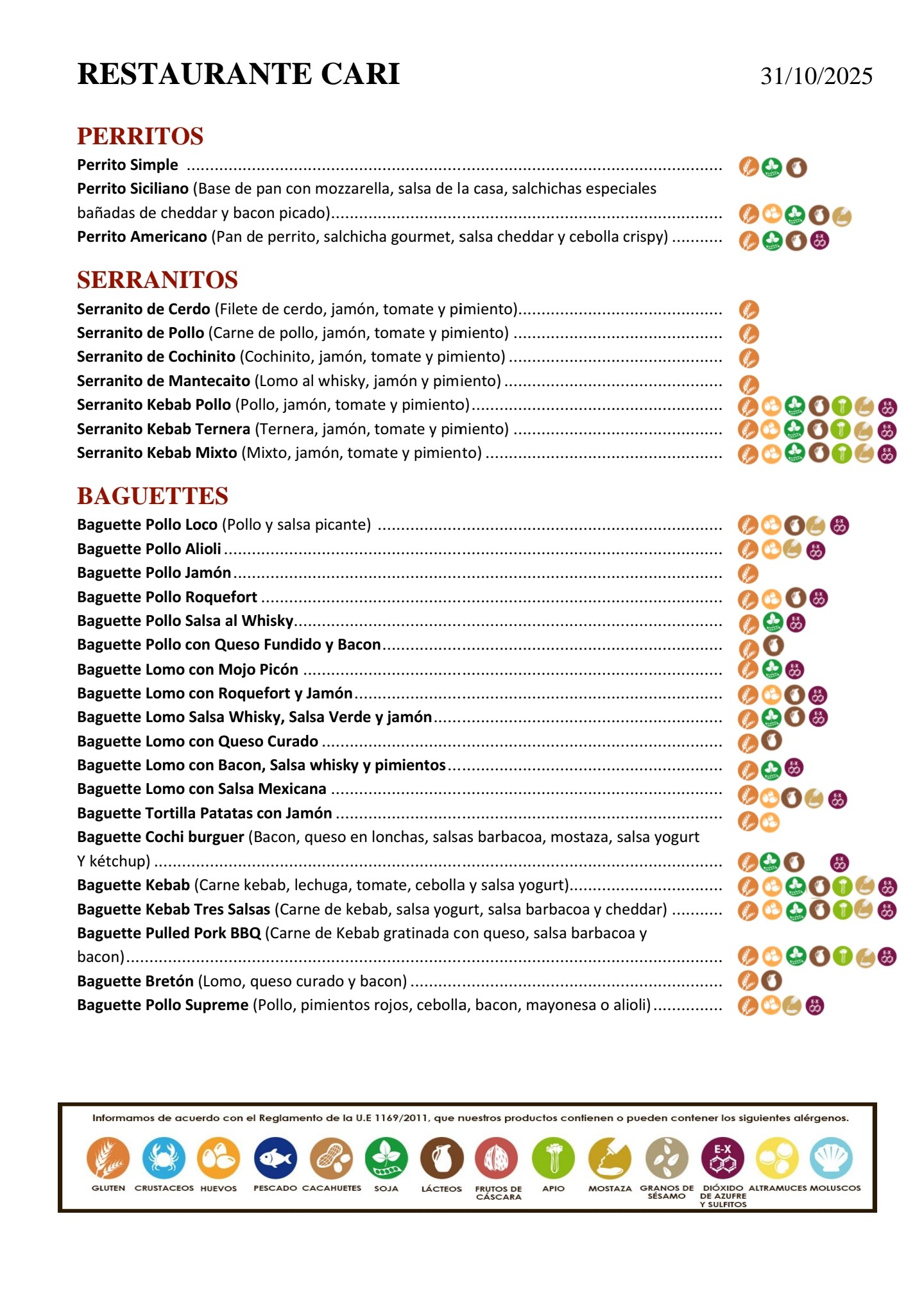 Folleto / Carta / Menú: Carta 6 de Restaurante Cari