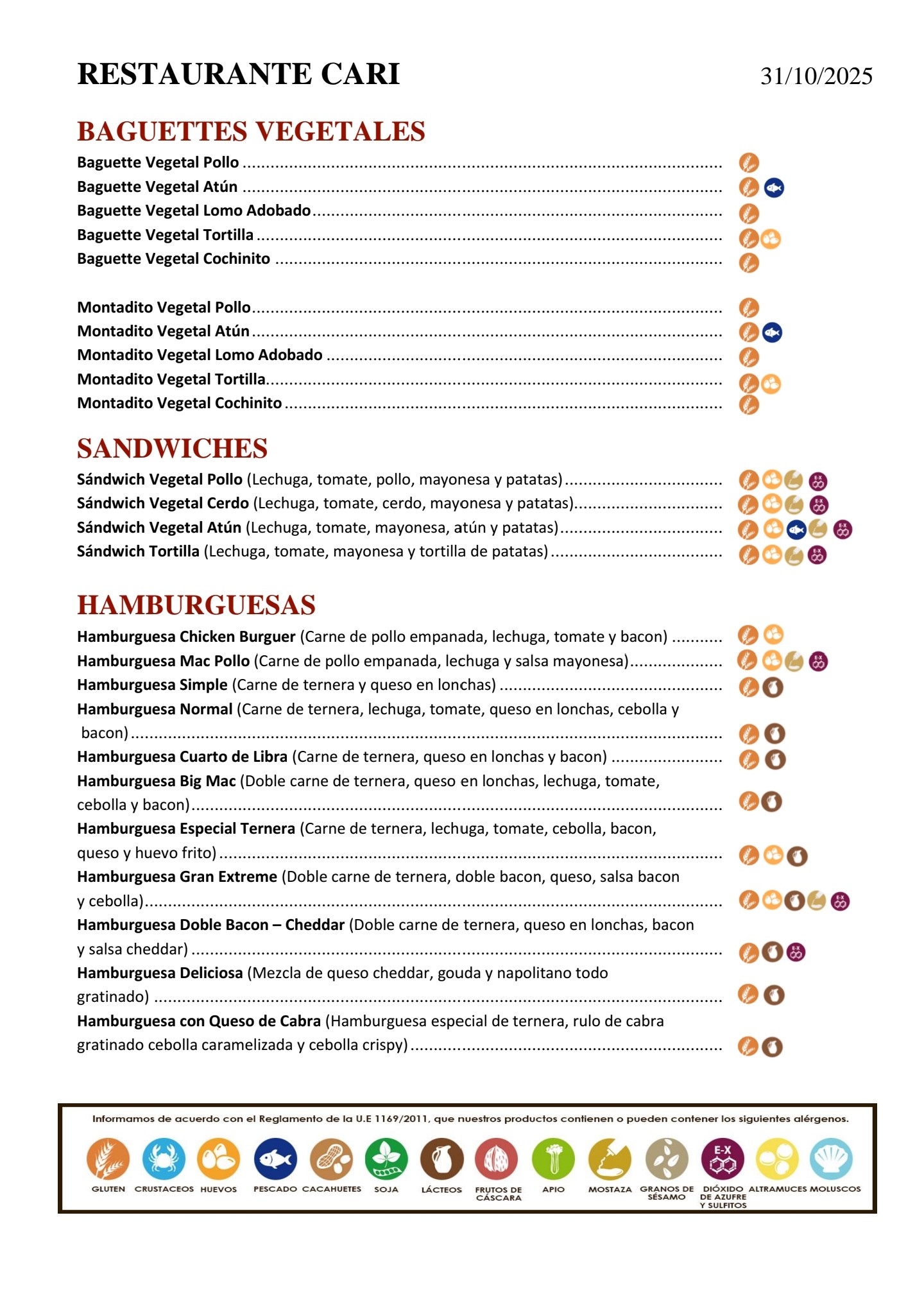 Folleto / Carta / Menú: Carta 7 de Restaurante Cari