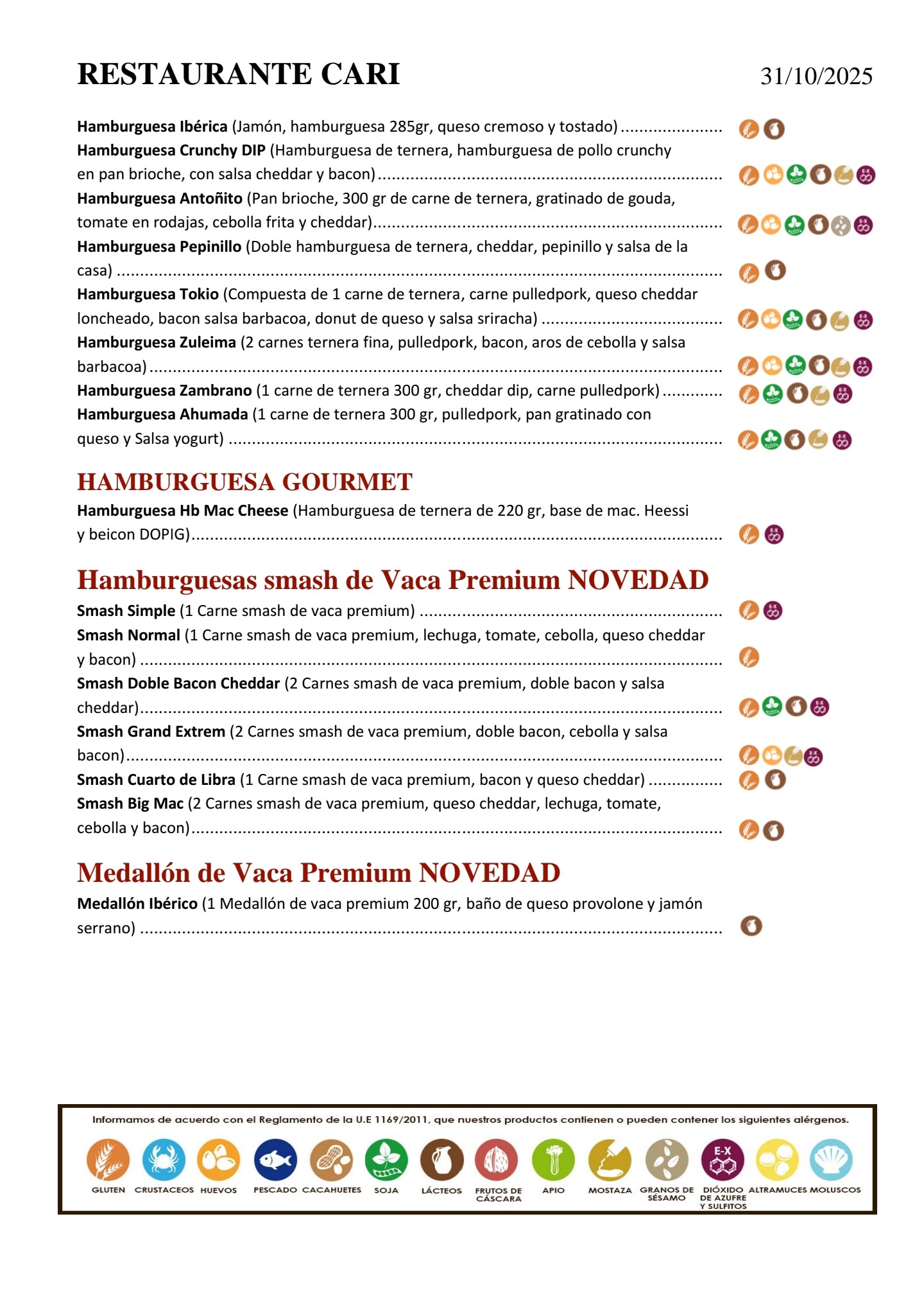 Folleto / Carta / Menú: Carta 8 de Restaurante Cari
