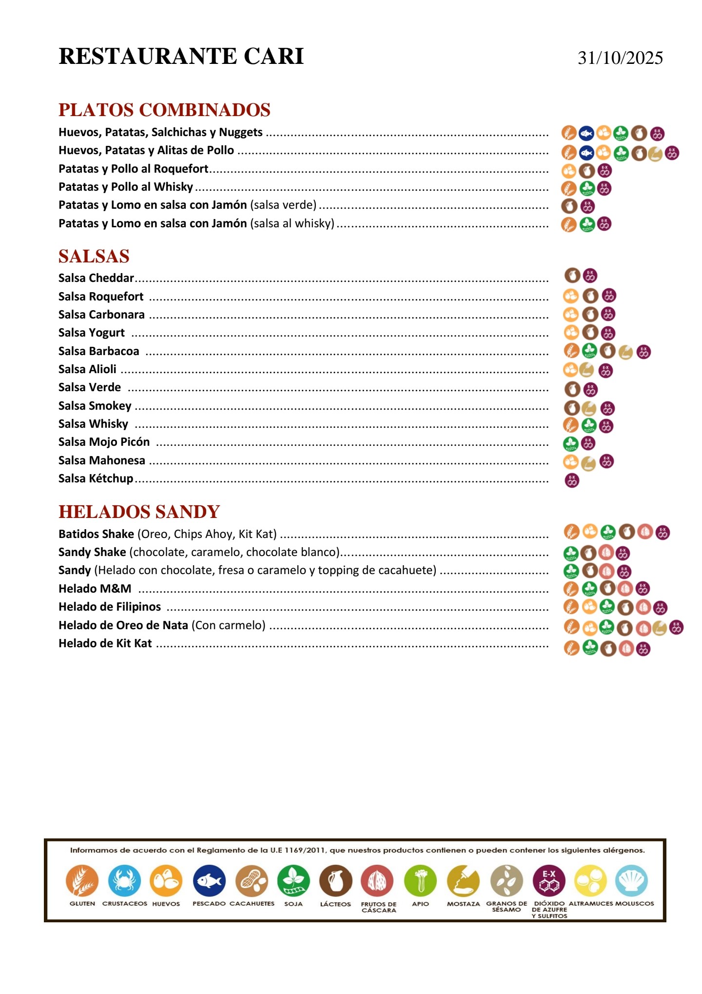 Folleto / Carta / Menú: Carta 9 de Restaurante Cari