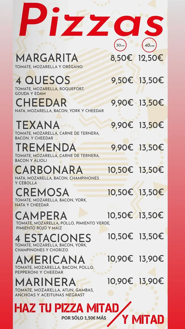 Folleto / Carta / Menú: Pizzas de OK Pizza Alcores