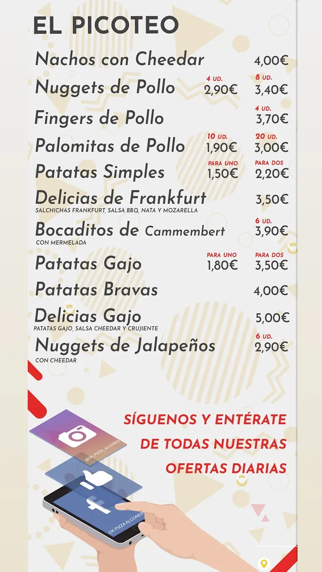 Folleto / Carta / Menú: Picoteo de OK Pizza Alcores