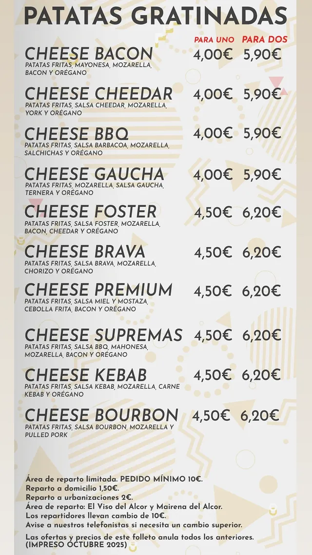 Folleto / Carta / Menú: Patatas gratinadas de OK Pizza Alcores