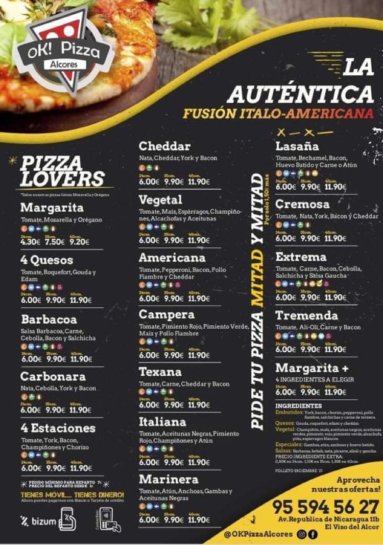 Folleto / Carta / Menú: Carta 1 de OK Pizza Alcores