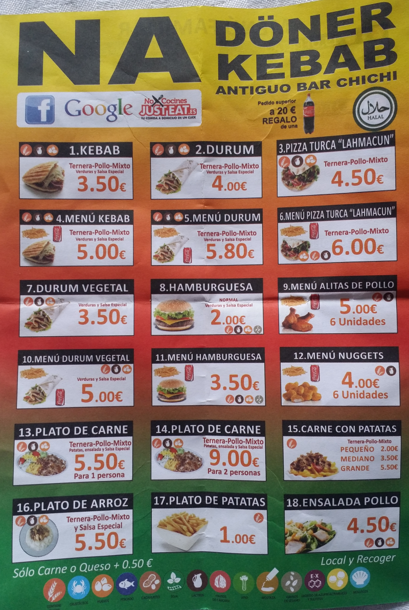 Folleto / Carta / Menú: Hoja 1 de NA DÖNER KEBAB (HALAL)