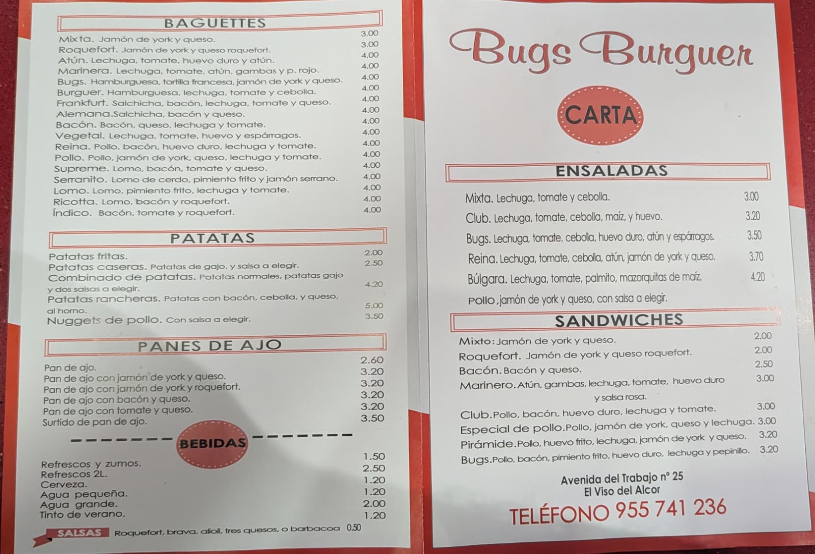 Folleto / Carta / Menú: Otros de Bugs Burguer