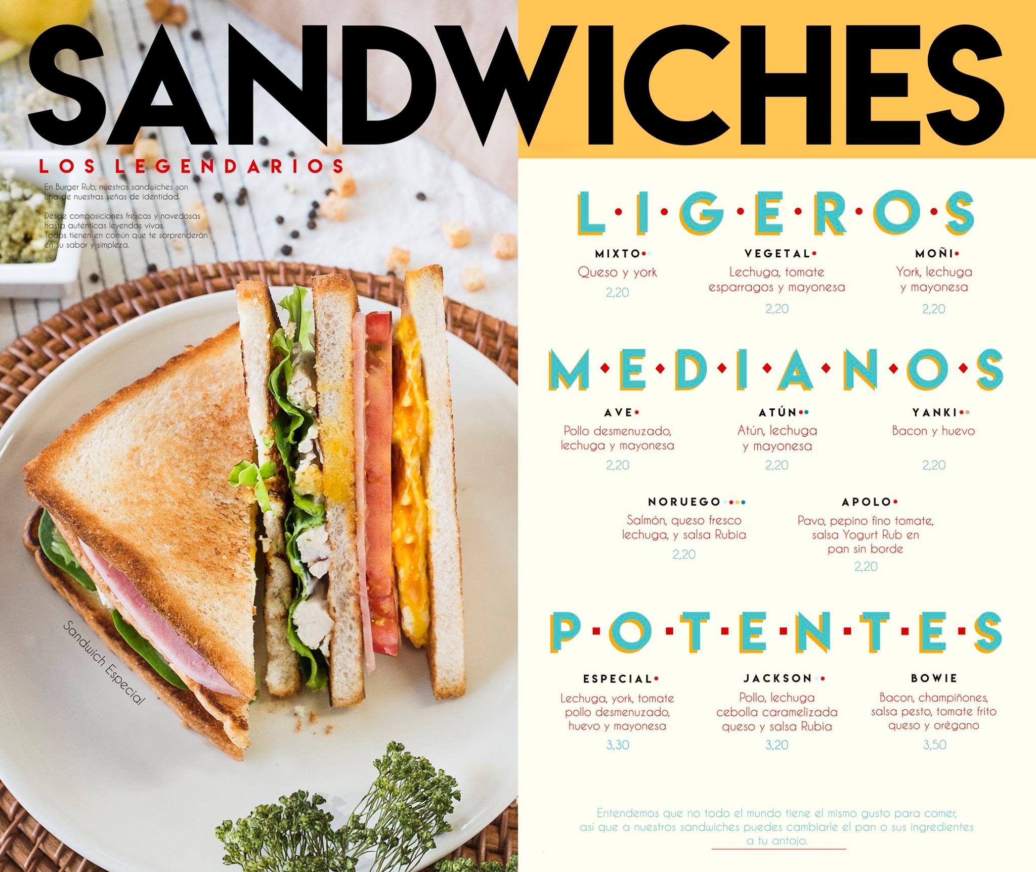 Folleto / Carta / Menú: Sandwiches de BURGUER RUB