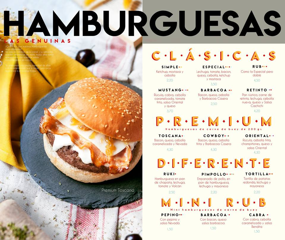 Folleto / Carta / Menú: Hamburguesas de BURGUER RUB