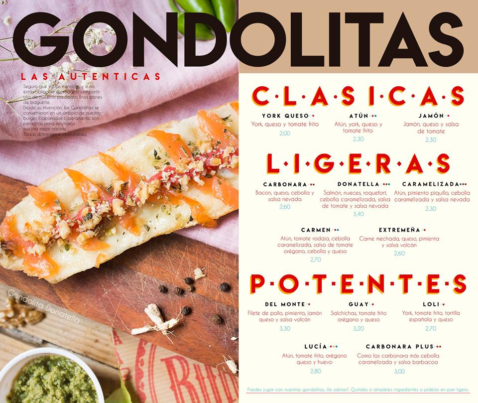 Folleto / Carta / Menú: Gondolitas de BURGUER RUB