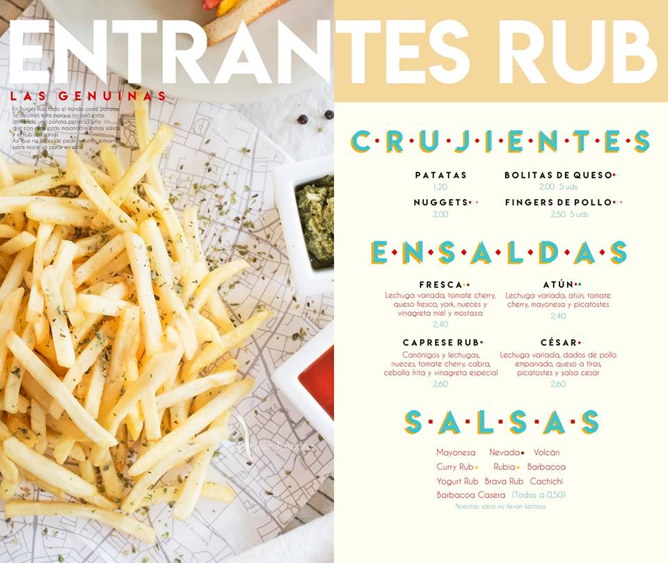 Folleto / Carta / Menú: Entrantes de BURGUER RUB